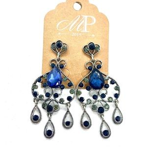 Crystal Blue Glass Chandelier Earrings